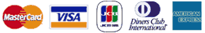 Master Card、VISA、JCB、Diners Club International、AMERICAN EXPRESS