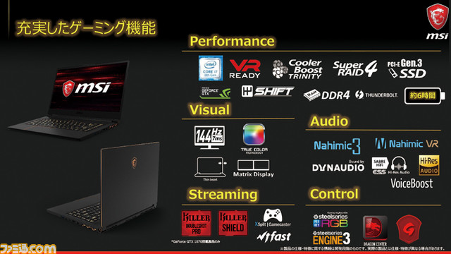 薄型ゲーミングノートPCに144Hz液晶を採用！ MSIが第8世代Coreプロセッサ搭載モデルとSunSisterスポンサー就任を発表