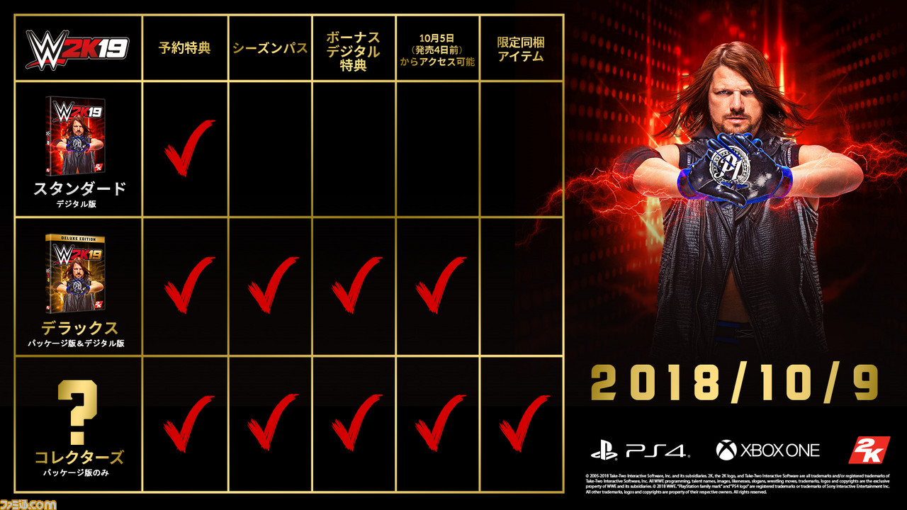 Wwe 2k19 日本国内で10月9日に発売決定 カバーを飾るスーパースターはaj スタイルズに 動画追加 ファミ通 Com