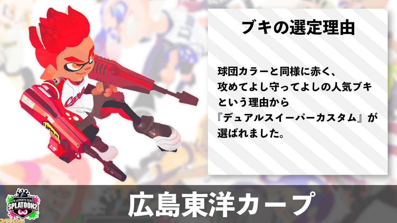 カープはデュアルスイーパーカスタム スワローズはカサ Npb Eスポーツシリーズ スプラトゥーン2 12球団のブキ選定理由や意気込みが公開 ファミ通 Com
