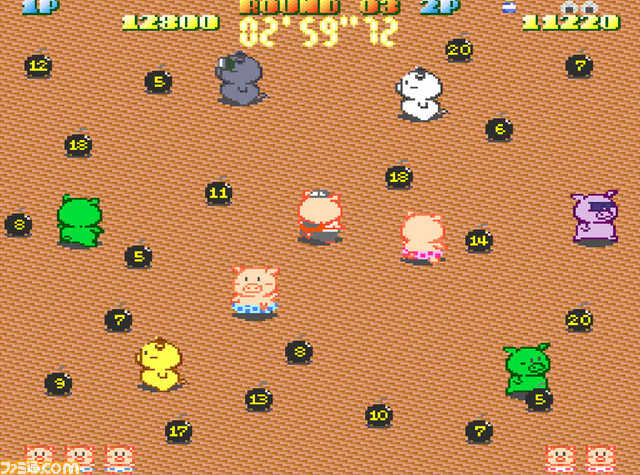 Switch『アーケードアーカイブス ぶたさん』が5月16日に配信決定! 時限爆弾を投げつけあい、選ばれた100匹のぶたの王座を目指せ_02