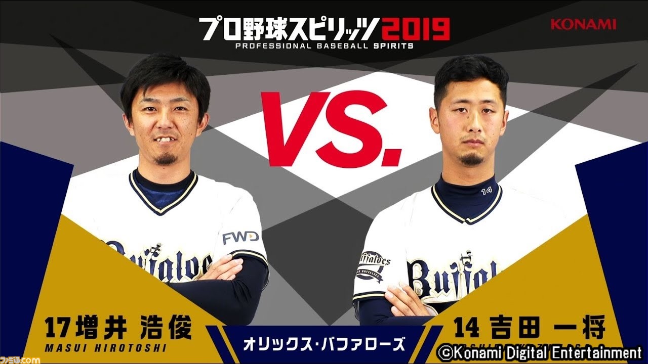 プロスピ19 オリックス バファローズ増井浩俊選手 吉田一将選手によるプレイ動画を公開 リアルさに見惚れて甘い球を投げる増井投手に吉田一選手は ファミ通 Com