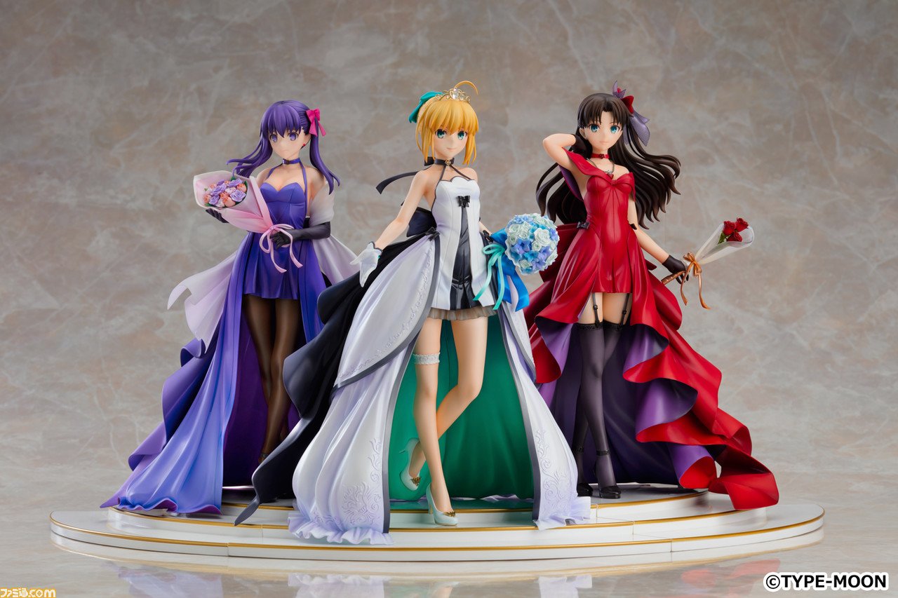 Fate Stay Night ドレスを身に纏った セイバー 遠坂凛 間桐桜 の1 7スケールフィギュアが登場 15周年を記念したゴージャスなデザイン ファミ通 Com