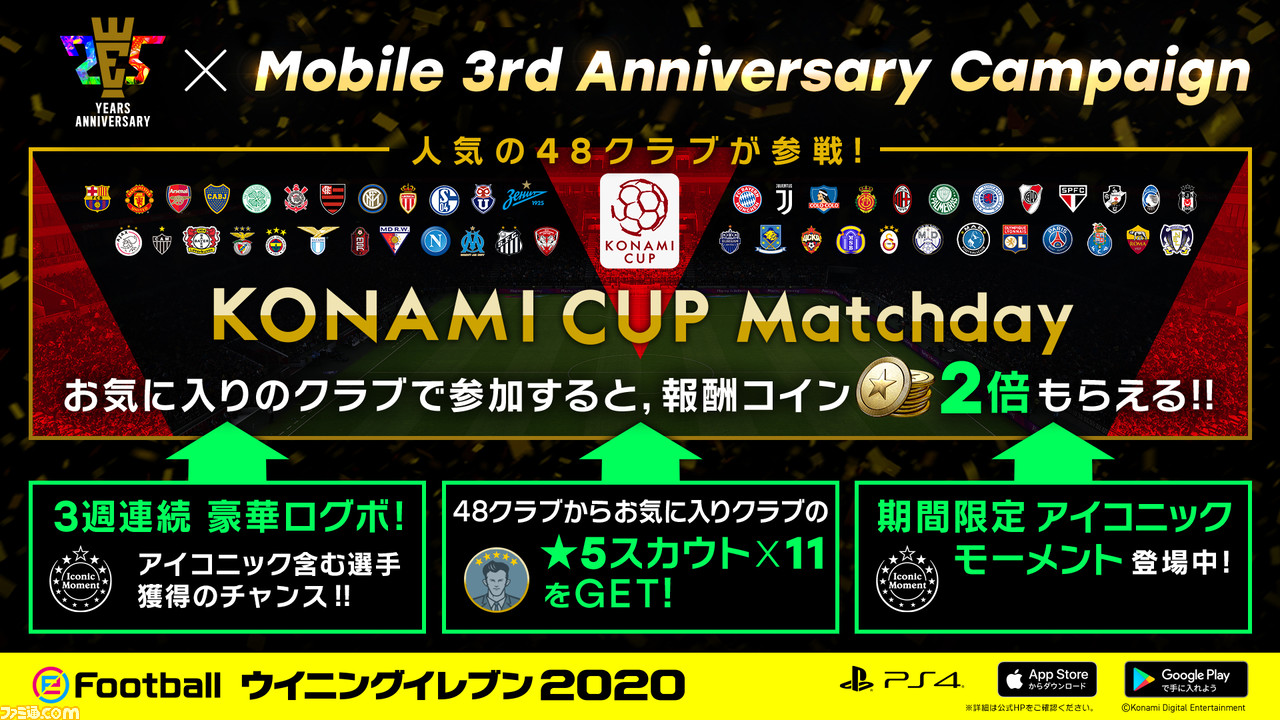 ウイイレ 25周年 モバイル版3周年を記念したキャンペーンが開催 5スカウト 11 プレゼントなど嬉しいキャンペーンが目白押し ファミ通 Com