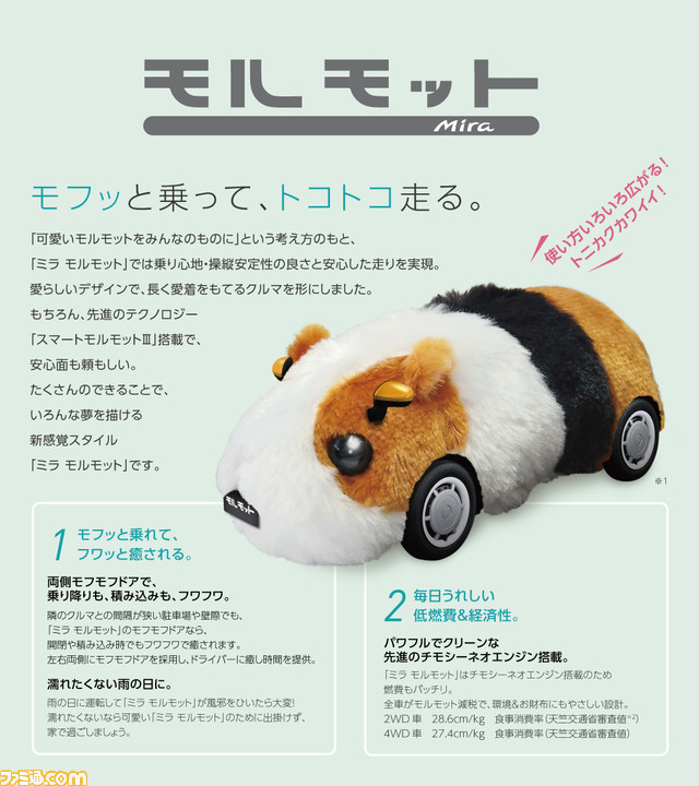 ダイハツが新型軽自動車“ミラ モルモット”を発売。かわいらしいデザインで乗り心地も抜群【エイプリルフール】