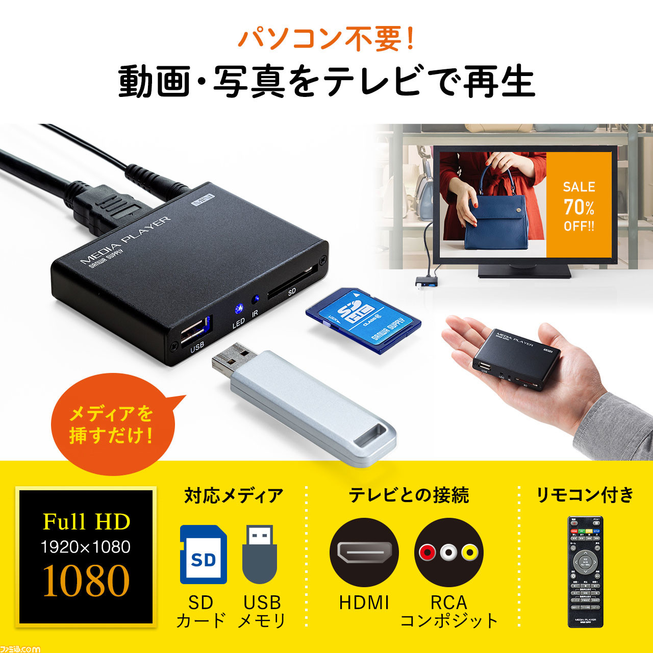 USBメモリ・SDカードの写真をPCを使わずにテレビで再生できるメディアプレーヤー“MED-PL2”発売 | ゲーム・エンタメ最新情報のファミ通.com