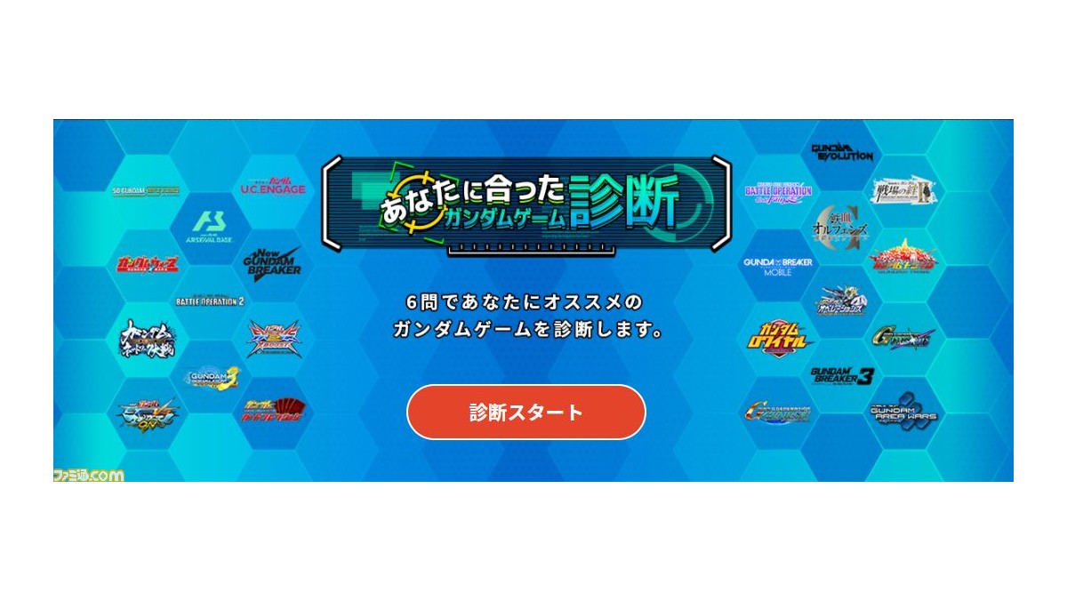 あなたに合ったガンダムゲーム診断 が公開 6つの質問に答えてオススメのゲームを発見 ガンダム ゲームのセールも開催中 ゲーム エンタメ最新情報のファミ通 Com