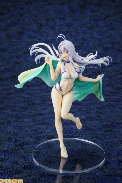 水着姿でタオルをなびかせ今にも駆け寄ってきそうなレーナのスケールフィギュアが登場。身体のラインへはもちろん、髪の毛やタオルのなびきもこだわった造形に