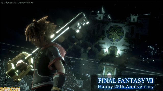 『FF7 リメイク』クラウドが“キングダムハーツ”の前に佇むビジュアルを公開。『キングダム ハーツ』20周年を祝うアンサービジュアル