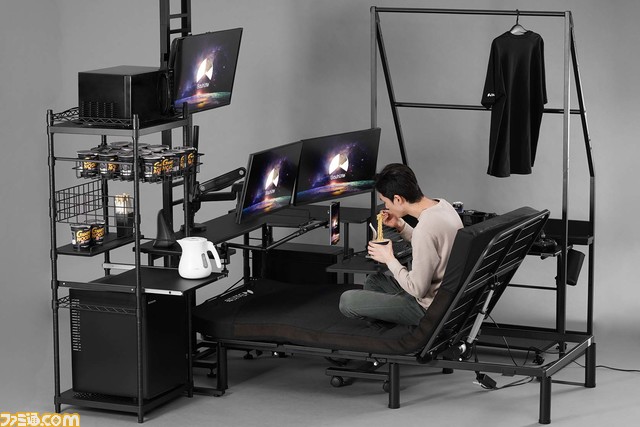 バウヒュッテより“電動ゲーミングベッド”が発売。背部と脚部が別々に稼動してどんな姿勢にもフィット。一日中ベッドの上でごろごろしながらゲームがプレイ可能に！