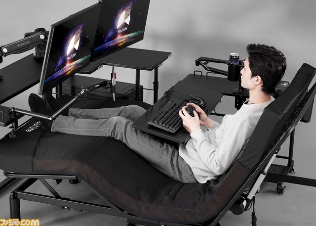 バウヒュッテより“電動ゲーミングベッド”が発売。背部と脚部が別々に稼動してどんな姿勢にもフィット。一日中ベッドの上でごろごろしながらゲームがプレイ可能に！
