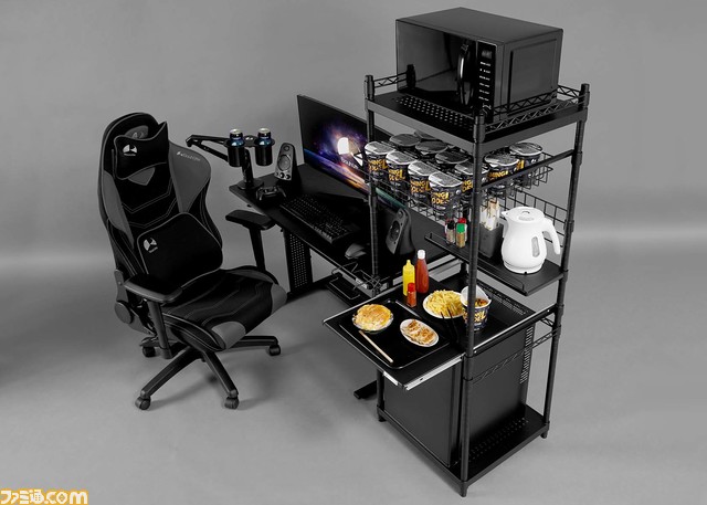 バウヒュッテよりデスクの横に冷蔵庫&レンジを収納する“デスク飯パントリー”発売。ゲームの合間などにいつでも美味しい“デスク飯”を用意することが可能に！