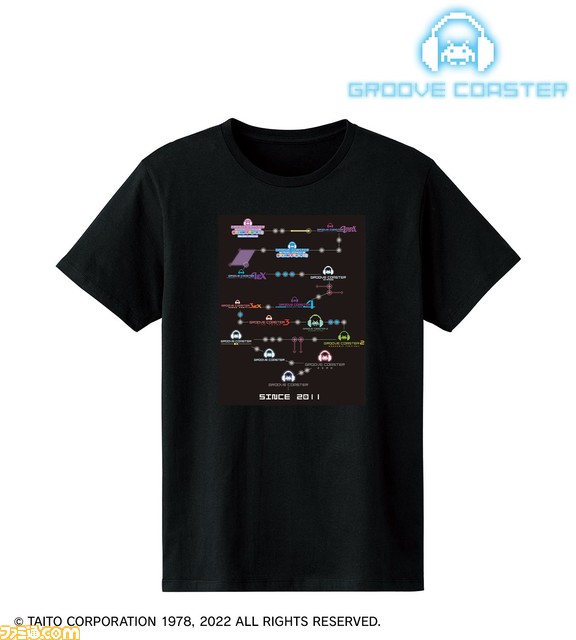『グルーヴコースター』歴代ロゴがゲーム画面風にデザインされたTシャツ、10周年ロゴのパーカーが新登場。アムニバスで受注中