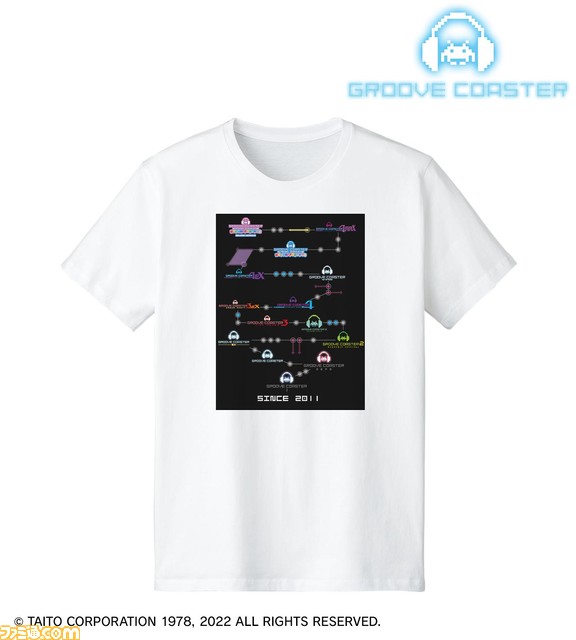 『グルーヴコースター』歴代ロゴがゲーム画面風にデザインされたTシャツ、10周年ロゴのパーカーが新登場。アムニバスで受注中