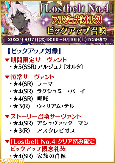 【FGO】アルジュナオルタがピックアップ。ガチャ“Lostbelt No.4PU召喚”が9月14日12:59まで開催