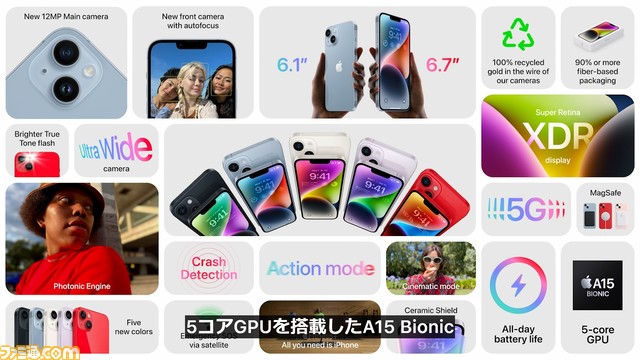 iPhone14、iPhone14 Plusを発表。9月16日発売で799ドル、より大型化したPlusは10月7日発売で899ドル【Apple Event】