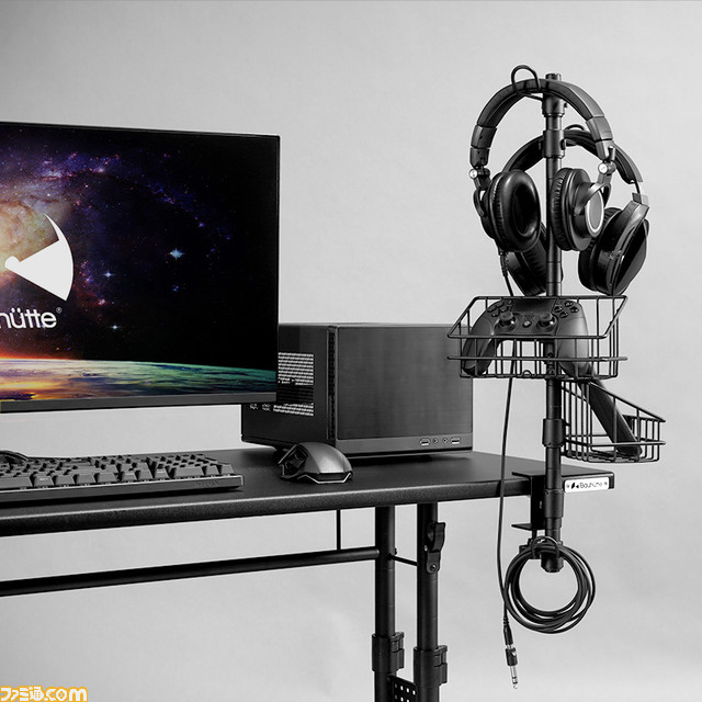 バウヒュッテよりデスクに後付けする“ヘッドセットタワー”が発売。高さ調整で手に取りやすい位置にヘッドフォンやコントローラーなど4デバイスを収納可能