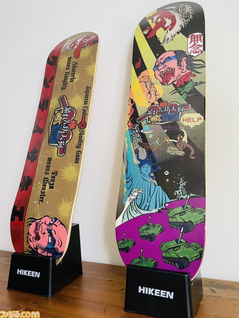 『暴れん坊天狗&ZOMBIE NATION』のスケートボードデッキが登場。購入特典として、メインビジュアルを手がけたOKN/岡野聡氏のメッセージカードが付属