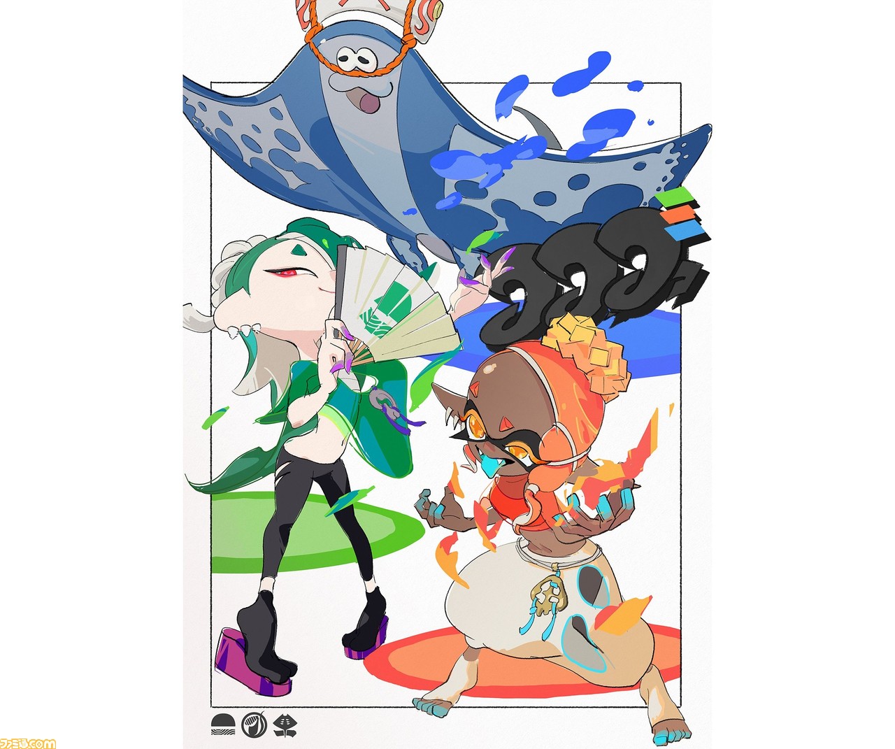 スプラトゥーン3 5日後に始まる ポケモン コラボフェスをイメージしたイラストが公開 フウカがくさ ウツホがほのお マンタローがみずタイプをモチーフにした衣装にお着替え ゲーム エンタメ最新情報のファミ通 Com