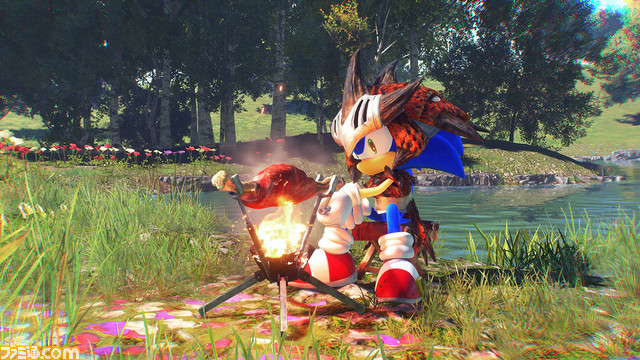 【ソニックフロンティア】『モンスターハンター』コラボパック紹介映像が公開。リオレウス装備のソニックやおなじみの肉焼きシーンをチェック