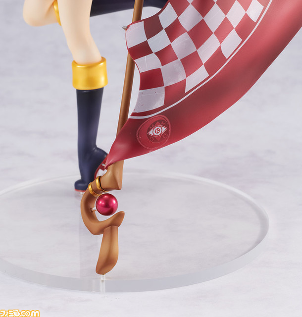 『このすば』めぐみんがレースクイーン衣装でフィギュア化。紅魔族の紋章をプリントしたチェッカーフラッグを振って元気いっぱいに応援