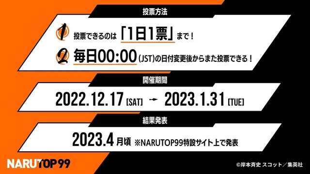 アニメ『NARUTO-ナルト-』20周年を記念した音楽ライブが2023年9月2・3日に開催。初の全世界キャラクター人気投票も本日(12/17)より投票開始