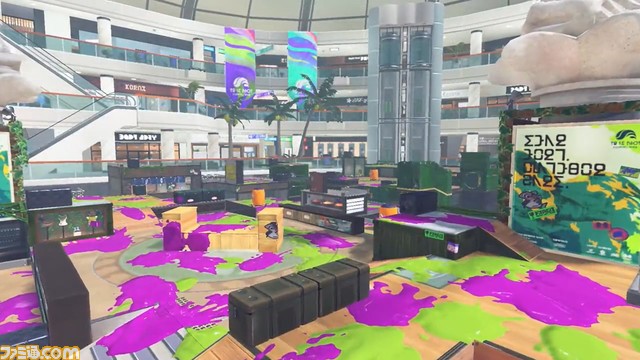 『スプラトゥーン3』新ステージ“タラポートショッピングパーク”の詳細が公開。店舗が並ぶモールにある噴水広場の上に設置されたステージに
