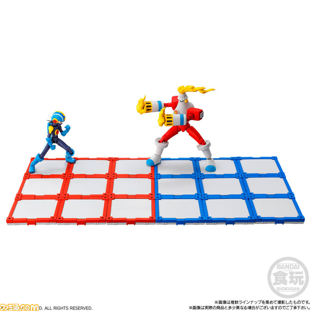 『ロックマンエグゼ』ロックマン、ロール、ガッツマン、ファイアマンのプラモデルが登場。付属の台座を並べておなじみのバトルシーンを再現