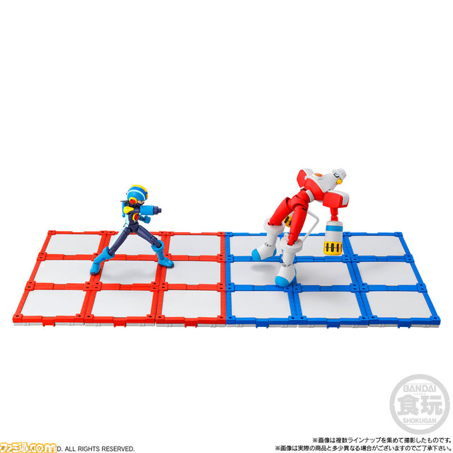 『ロックマンエグゼ』ロックマン、ロール、ガッツマン、ファイアマンのプラモデルが登場。付属の台座を並べておなじみのバトルシーンを再現