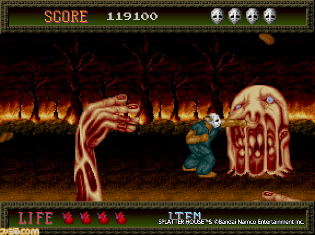 【アケアカ】ナムコ『スプラッターハウス』が配信！さらわれた彼女を“呪いの仮面”の力を借りて助けに行くアクションゲーム。衝撃的な展開で話題を呼んだ名作が現代に蘇る