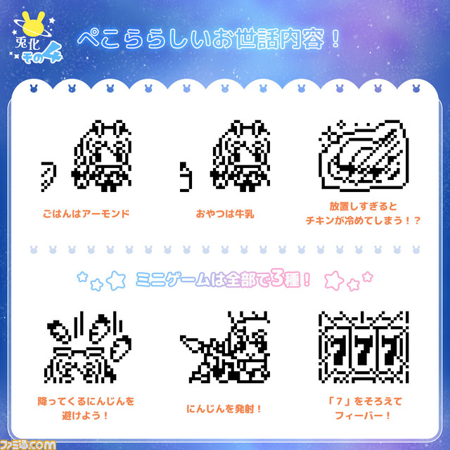 【全人類兎化計画ぺこらっち】ホロライブ兎田ぺこらを世話する『たまごっち』風ゲームが7月20日16時より2次受注を実施。放置し過ぎるとチキンが冷める