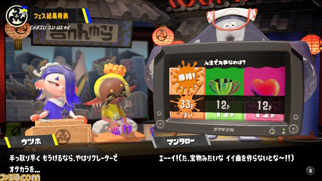 『スプラトゥーン3』第8回フェス結果発表。“人生で大事なのは？ 富vs名声vs愛”の順位は？