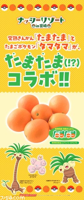 【ポケモン】ナッシーが2月10・11日に新宿みやざき館KONNEに出現。タマタマデザインのスタンドパックに入った完熟きんかんやコラボ商品も販売
