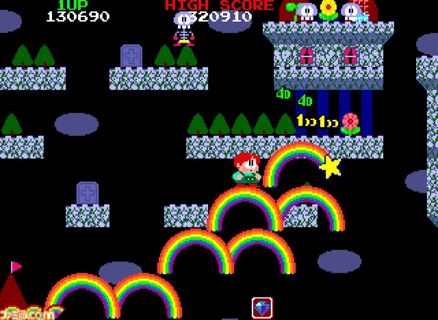 【アケアカ】『レインボーアイランド』がSwitch/PS4にて1月25日配信開始。虹の魔法を駆使してゴールを目指す『バブルボブル』の続編にあたるアクションゲーム