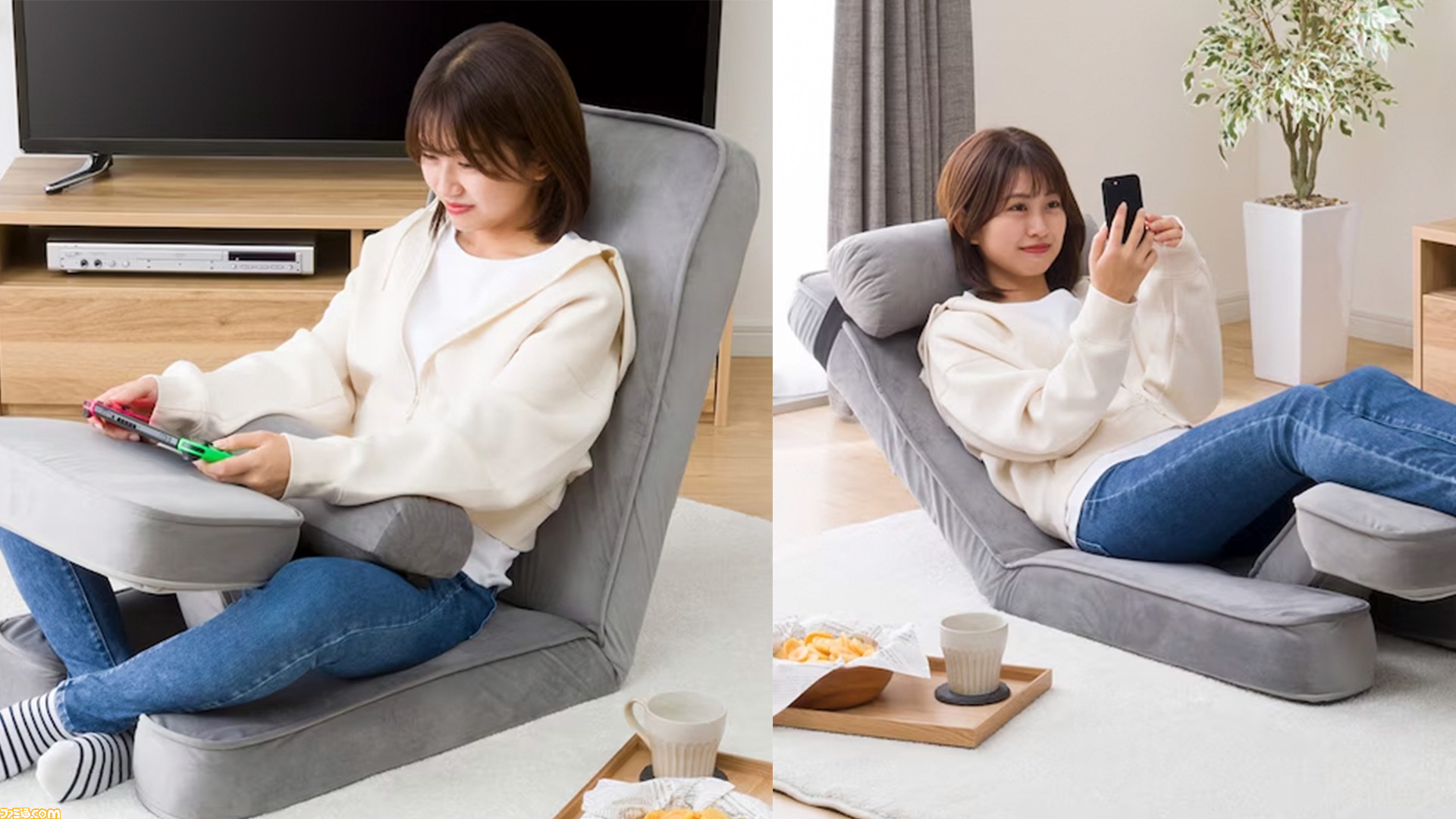 ニトリ“ゲーミング座椅子2”ベロア素材モデルを販売中。テーブル付きで