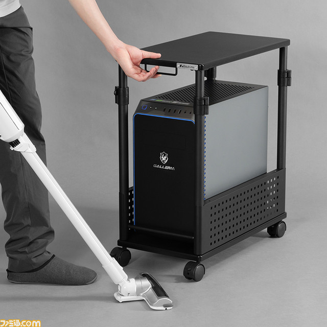 ミドルタワーPC対応の昇降式L字デスクが発売。PCをワゴンに格納したままメンテナンスできるオープンフレーム形状