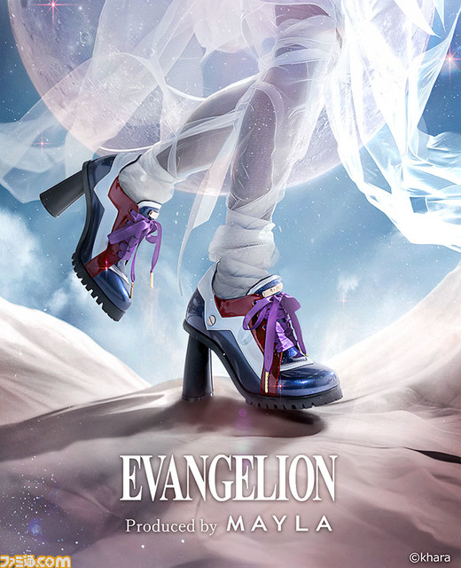 『エヴァ』×MAYLAのヒールスニーカーが受注中。シンジ、綾波、アスカ、カヲルのプラグスーツをイメージしたデザイン
