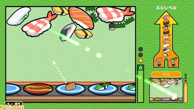 Switch『SUSHIショット』オンライン対戦専用ゲームが配信。お寿司をぶつけて大きくしていくパズルゲーム。セール期間中は120円