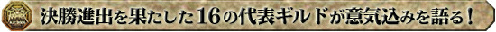 決勝進出を果たした16の代表ギルドが意気込みを語る！