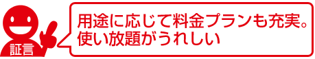 用途に応じて料金プランも充実。使い放題がうれしい