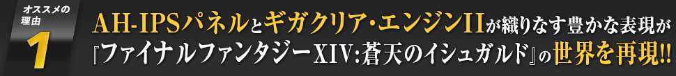[オススメの理由1] AH-IPSパネルとギガクリア・エンジンIIが織りなす豊かな表現が『ファイナルファンタジーXIV: 蒼天のイシュガルド』の世界を再現!!