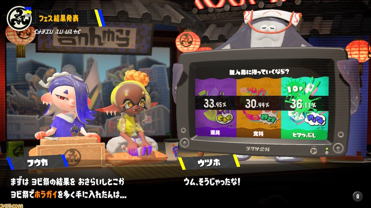 『スプラトゥーン3』第1回フェス結果発表。“無人島に持っていくなら? 道具 vs 食料 vs ヒマつぶし”の順位は?