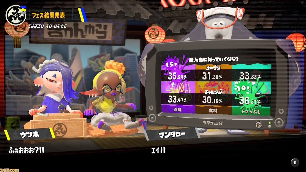 『スプラトゥーン3』第1回フェス結果発表。“無人島に持っていくなら? 道具 vs 食料 vs ヒマつぶし”の順位は?